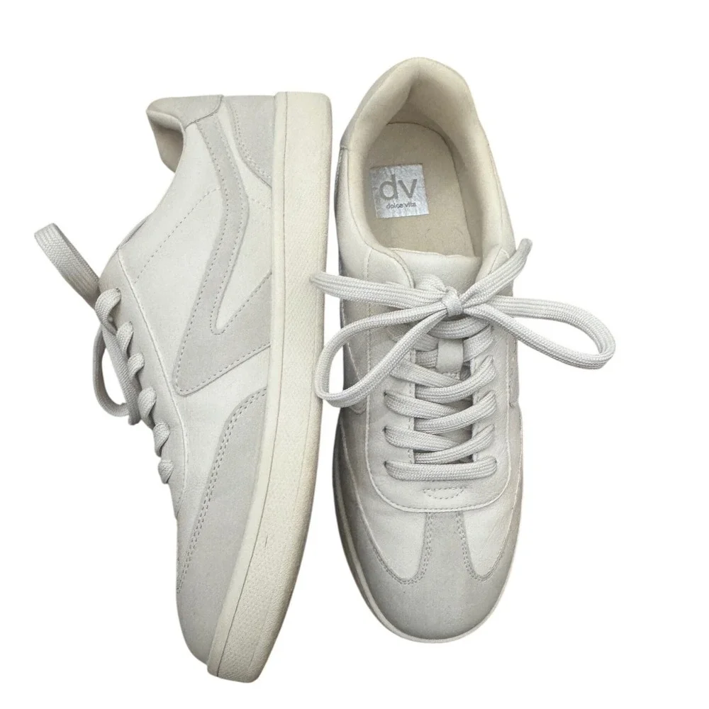 DV Dolce Vita‎ Voyage White Leather Suede Lace Up Sneakers Women's Size 9.5